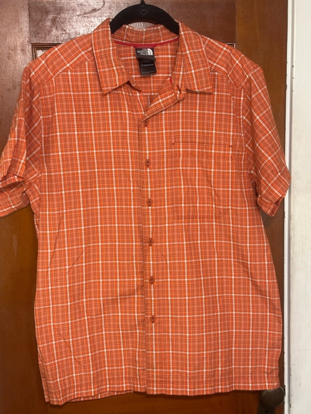 The North Face Orange Plaid Short-Sleeve Button-Down Shirt